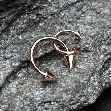 Detail View 1 of Rose Gold Plated Basic Spike Top Horseshoe Circular Barbell